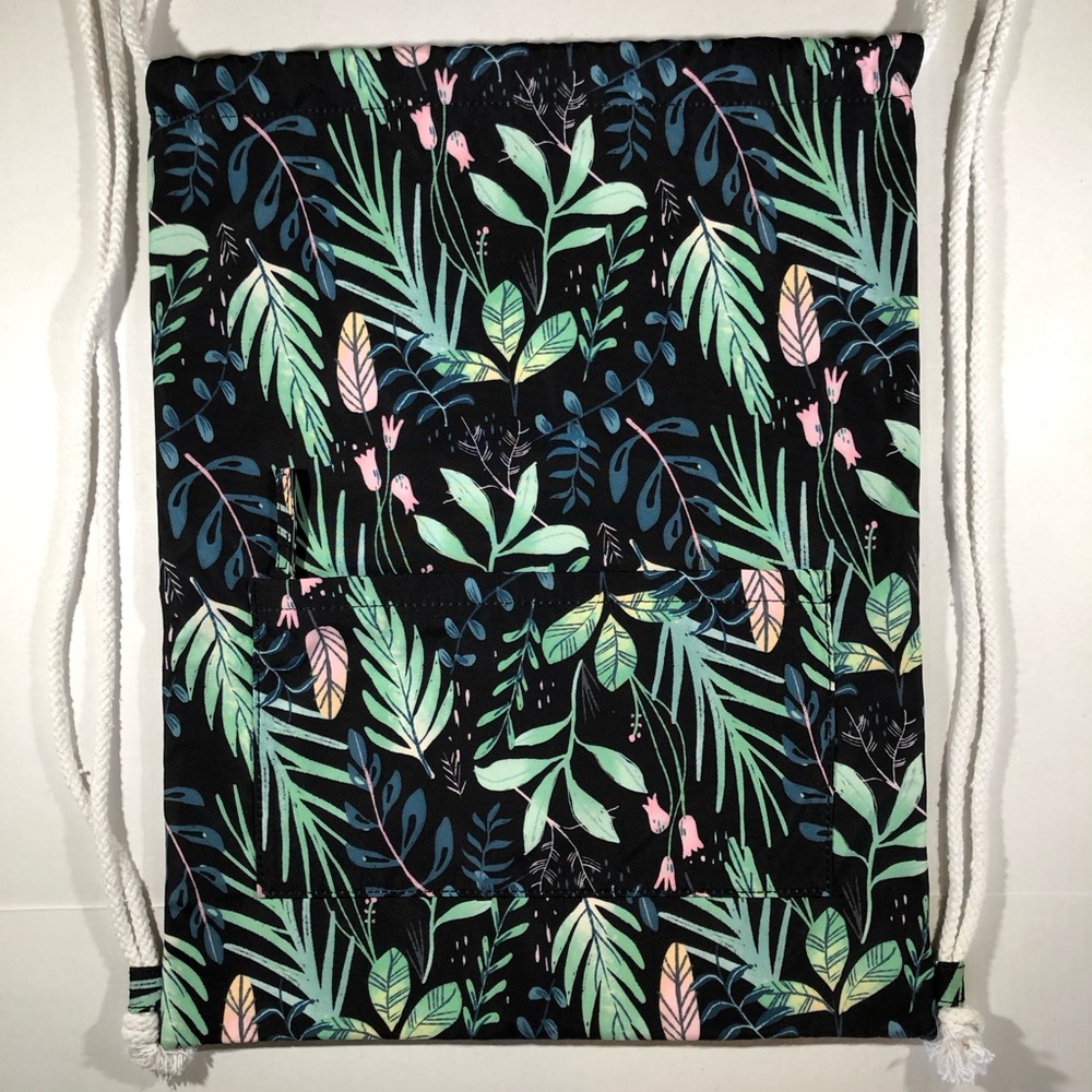 Paper Destiny by Papyrus Tropical Print Drawstring Backpack with Front Zipper